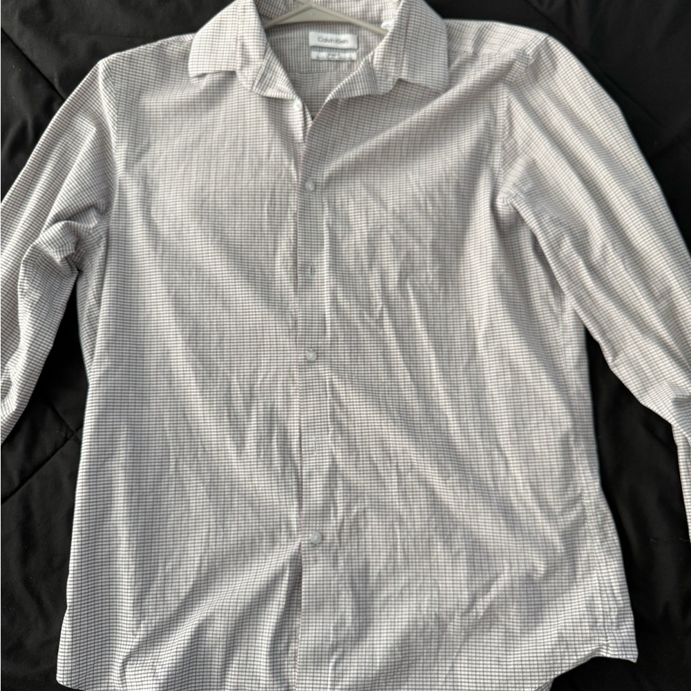 Calvin Klein Gray Checkered Dress Shirt